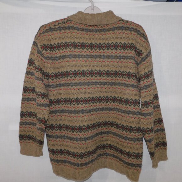 VTG Jacob Womens L Brown Red Wool Nordic Full Zip Cardigan Sweater with Collar - Picture 6 of 8